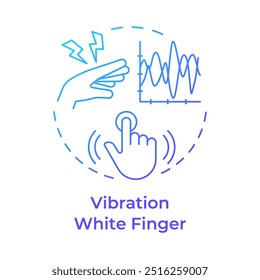 Ícone de conceito de gradiente azul do dedo branco da vibração. Lesão no local de trabalho. Equipamento de trabalho, indústria. Ilustração de linha de forma redonda. Ideia abstrata. Design gráfico. Fácil de usar em infográfico, apresentação