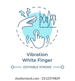 Vibration white finger soft blue concept icon. Workplace injury. Work equipment, industry. Round shape line illustration. Abstract idea. Graphic design. Easy to use in infographic, presentation