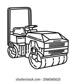 Vibratory Roller Part Of Contractor Material And Equipment Device Hand Drawn Icon Set Vector.