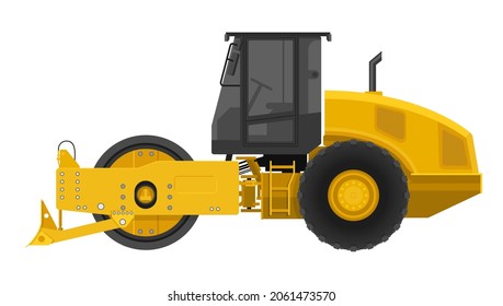 Vibratory Soil Compactor for road works and asphalting. Paver vehicle isolated illustration