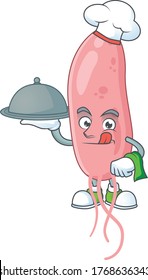 A vibrio cholerae chef cartoon design with hat and tray. Vector illustration