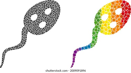 Vibrion microbe icono de mosaico de elementos de círculo en diferentes tamaños y tonos de color de espectro. Un microbio de vibrión de color LGBT para lesbianas, gays, bisexuales y transgéneros.