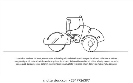 Vibro Roller one continuous line design. Highway compaction vehicle. Decorative elements drawn on a white background.