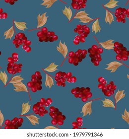 Viburnum berries, branches, seamless pattern, suitable for textile, vector, EPS 10