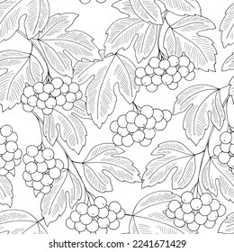 Viburnum plant berry seamless pattern background graphic black white sketch illustration vector 