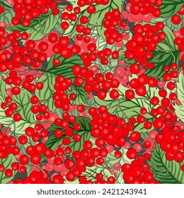 Viburnum rowan berry rojo sin costuras fondo de patrón vectorial. Fruto floral de otoño ramo fresco jardín forestal ilustración