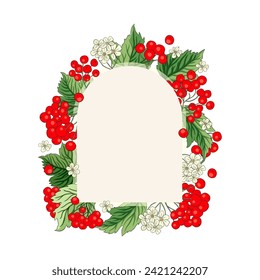 Vector de bayeta rojo viburnum marco rústico de ramo floral ilustración. Diseño de bodas de bienvenida, bosque fresco y cosecha de jardín.