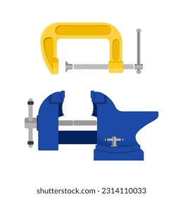 Vice clamp illustration, vector clipart on a white background.