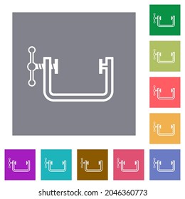 Vice Clamp Outline Flat Icons On Simple Color Square Backgrounds