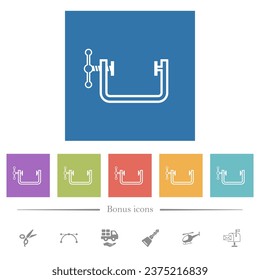 Vice clamp outline flat white icons in square backgrounds. 6 bonus icons included.