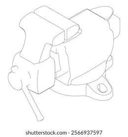 Vice Line Art Vector Illustration on White Background. Precision Tool Design for Workshops, Metalworking, and Woodworking