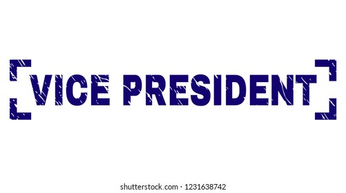 VICE PRESIDENT Tag Seal Stamp With Grunge Texture. Text Tag Is Placed Inside Corners. Blue Vector Rubber Print Of VICE PRESIDENT With Grunge Texture.