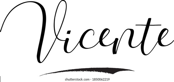 Vicente-Male Name Cursive Calligraphy Black Color Text on White Background