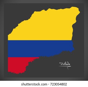 Vichada map of Colombia with Colombian national flag illustration