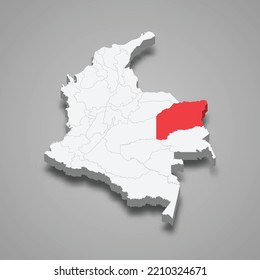 Vichada region location within Colombia 3d isometric map