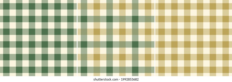 Vichy check pattern for autumn design in green and gold. Seamless gingham classic plaid background graphic for flannel shirt, skirt, trousers, blanket, other modern fashion textile print. Flat design.