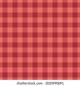 Vichy check pattern in reddish coral pink for spring autumn. Seamless geometric bright check graphic background vector texture for dress, skirt, picnic blanket, other modern fashion fabric design.