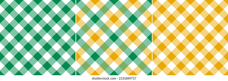 Vichy Check Plaid Pattern In Yellow, Green, White For Spring Summer. Seamless Small Bright Gingham Tartan Set For Picnic Blanket, Gift Paper, Tablecloth, Other Modern Holiday Fashion Fabric Design.