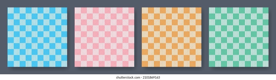 Vichy gingham textures set of patterns. Checkered design. Diagonal background for napkins, towels. Vector illustration.