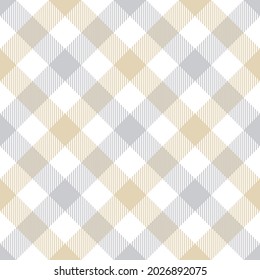 Vichy pattern in grey, beige, white. Seamless light neutral gingham graphic background vector for shirt, skirt, blanket, duvet cover, other modern spring summer autumn winter fashion fabric design.