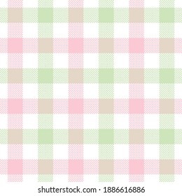 Vichy Pattern In Pink, Green, White. Seamless Pastel Gingham Check Plaid For Easter Festive Dress, Shirt, Towel, Or Other Modern Spring And Summer Holiday Textile Print. Simple Background Graphic.