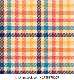 Vichy pattern seamless. Gingham multicolored check plaid tartan vector for tablecloth, oilcloth, gift paper, picnic blanket, other modern everyday spring summer autumn fashion fabric or paper design.