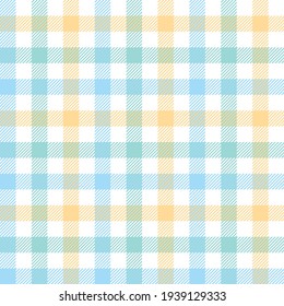 Vichy pattern seamless in light blue, green, yellow, white. Gingham check plaid striped graphic vector for spring summer tablecloth, oilcloth, towel, picnic blanket, other modern fashion fabric print.