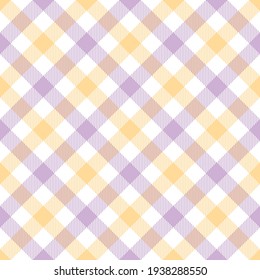 Patrón de vichy sin fisuras en morado claro, amarillo, blanco. Tartán de color pastel de gingham sin textura para el mantel de verano de primavera, mantel de aceitunas, papel de regalo, otra moderna impresión textil de moda.