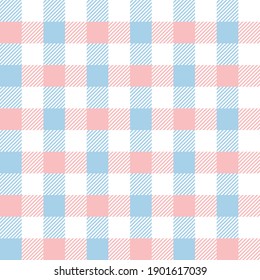 Vichy pattern spring in pastel blue, pink, white. Seamless light gingham check graphic for dress, picnic tablecloth, gift wrapping paper, scrapbooking, other modern Easter fashion textile print.