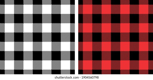 Vichy patterns in black, red, white. Textured gingham backgrounds for picnic tablecloth, dress, skirt, gift wrapping paper, napkins, or other modern spring summer autumn winter textile print.