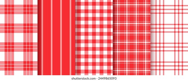 Vichy seamless pattern. Table cloth background. Checkered red print. Set buffalo tartan textures. Retro picnic kitchen backdrop. Gingham plaid textile. Geometric tablecloth design. Vector illustration