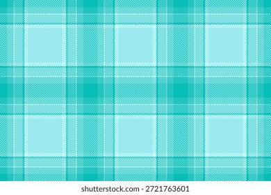 Patrón textil tartán de Vichy, tela de textura geométrica a cuadros. Sofá de Vector de fondo sin fisuras en verde azulado y paleta de colores cian.