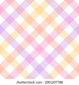 Vichy vector pattern in pastel purple, pink, orange, yellow, white. Multicolored gingham background for skirt, tablecloth, blanket, duvet cover, other modern spring summer fashion fabric design.