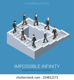 Vicious Circle Stalemate Infinite Loop Flat 3d Web Isometric Infographic Business Concept Vector. Impossible Fairy Maze Fable Nonexistent Pathway Staircase Optical Illusion. Creative People Collection