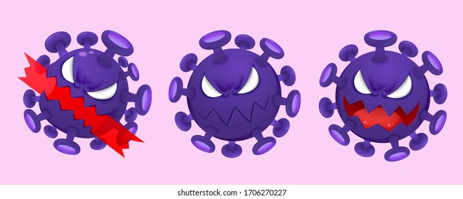 Vicious purple coronavirus character design on light purple banner