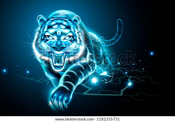 Vicious Tiger Lightning Effect Blue Tone Stock Vector (Royalty Free ...