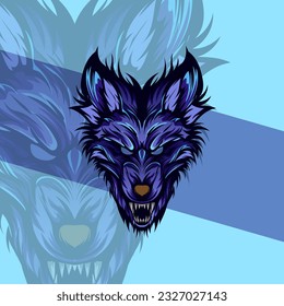 Vicious wolf head detail illustration mascot aggressive roaring in mid night