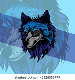 Vicious wolf head detail illustration mascot aggressive roaring in mid night