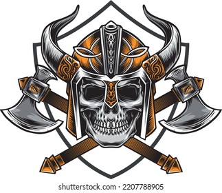 Vicking Skull with Ax, horns and Background
