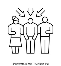 Symbol für die Schuld des Opfers, Vektorgrafik der Linie. Geschuldigtes Schild. isoliertes Kontursymbol