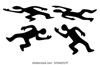 Victim Body Icon Set. Black Silhouette Of Dead Man. Vector Symbol Of Corpse Isolated On White Background.