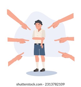 A victim of bullying concept. Unhappy Thai student boy is sad from bullying in school. Flat vector cartoon illustration