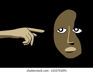 Victim of bullying. Index fingers pointing at sad depressed person feeling shame, guilty. Vector illustration for society conviction, denunciation, blame, accusing concept