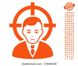 Victim Businessman icon with bonus occupation icon set. Vector illustration style is flat iconic orange symbols on white background.