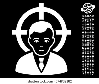 Victim Businessman pictograph with bonus people pictures. Vector illustration style is flat iconic white symbols on black background.