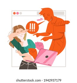 Victim of Cyberbullying Suffering from Violence and Hatred from Social Media Vector Illustration
