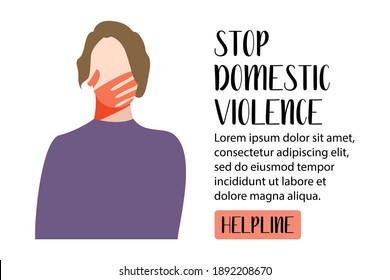 Victim of domestic violence and abuse. Woman with a handprint on her face. Femicide, feminicide concept. Stop domestic violence. Flat vector illustration