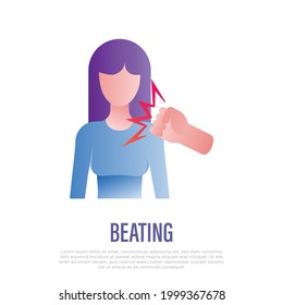 Victim Of Family Violence. Man Hand Beating Woman In Face By Fist. Abuser. Aggressive Behavior. Gradient Icon. Vector Illustration.