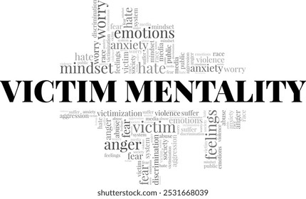 Victim Mentality word cloud conceptual design isolated on white background.