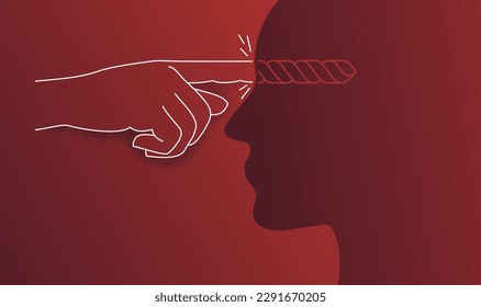 Victim of social bullying. Index finger in drill shape pointing at person feeling shame, guilty. Vector illustration for society conviction, denunciation, blame, accusing concept